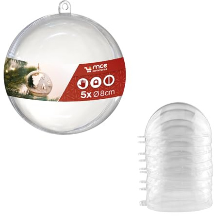 Acryl Kugel A66805 Acryl Ø 8 cm glasklar mit Öse zum Aufhängen 2 Teile, 5 Stück, Plexiglas Kugeln, Weihnachtskugel, Kunststoffkugel transparent, Kunststoff