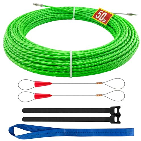 Kabeleinziehhilfe 50m, 4,5 mm Zugdraht Einziehspirale,Einziehhilfe Kabel Einzugshilfe,mit 2 Führungsfedern Einziehfeder,Kabelziehhilfe Einzugsfeder Einziehband