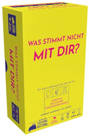 Exploding Kittens, Was stimmt Nicht mit dir?, Partyspiel, Deutsch | Karten-Ratespiel mit unnötig seltsamen Einschränkungen für 2+ Spieler, 15 Minuten, Gesellschaftsspiel ab 16 Jahren
