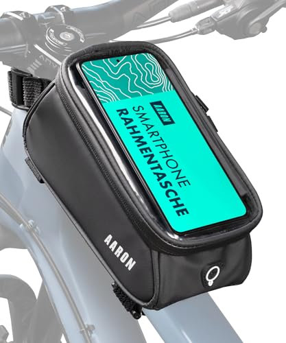 AARON Rahmentasche Fahrrad mit wasserdichter Handytasche – Praktische Handyhalterung für Fahrrad und E-Bike, passend für bis zu 6,7 - Fahrradzubehör in Schwarz