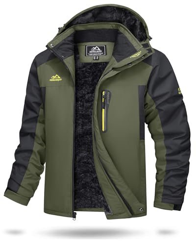 TACVASEN Herren Wasserdicht Winter Skijacke Warme Snowboardjacke Outdoorjacke Gefüttert Winterjacke (L, Armeegrün)
