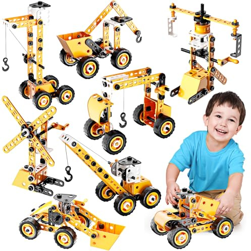 Spielzeug ab 5 6 7 8 9 10 Jahre Jungen, STEM Konstruktionsspielzeug 5 6 7 8 9 Jahre Geschenk 6-10 Jahre Junge Baustellenfahrzeuge Kinder Geburtstagsgeschenk Jungen 5-12 Jahre 8 in1 Lernspielzeug