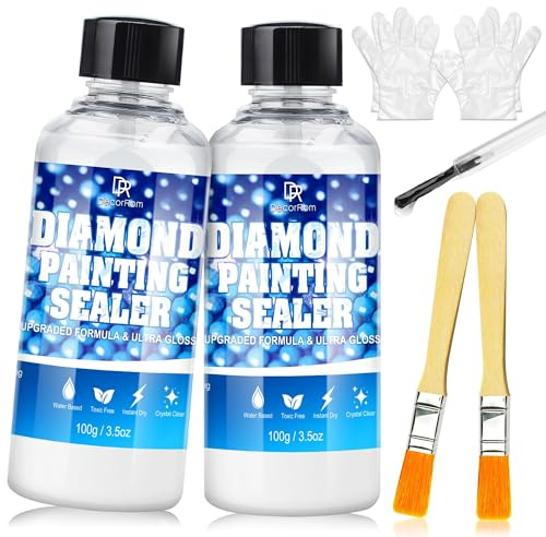 Diamond Painting Versiegelung - 200ml Transparenter Kleber mit Dauerhalt & Silikonpinsel | Für strahlend glitzernde Motive, sichere Diamantenfixierung und langanhaltenden Schutzfilm-Effekt