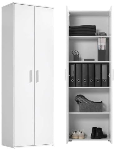 mokebo Mehrzweckschrank Aktenschrank (60x180 cm) 'Der Lange' Made in Germany aus Holz auch als Büroschrank Allzweckschrank Schuhschrank Vorratsschrank Weiß