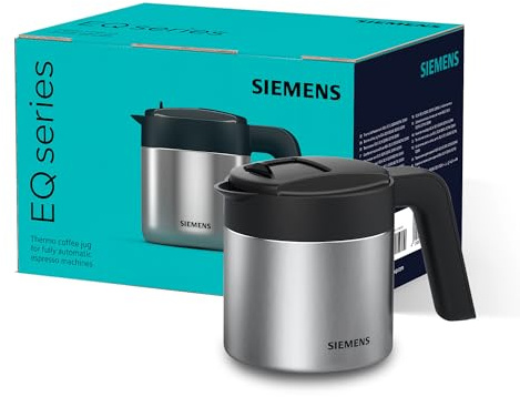 Siemens Thermo-Kaffeekanne TZ40001, direktes Brühen aus dem Kaffeevollautomaten, Warmhaltefunktion, Schiebedeckel, leicht zu reinigen, perfekt für EQ500, EQ700, EQ6 plus und EQ900, 1 L, Edelstahl