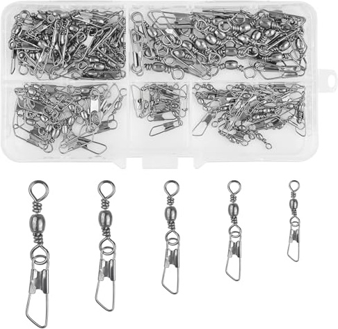 Dalephoric 100 Stück Wirbel Angeln, Forellen Angeln Wirbelkarabiner, 5 Größen Angelwirbel mit Karabiner, Angelzubehör für Fischköder, Kugellager Wirbel, für Forellen, Hecht, Barsch, Zander