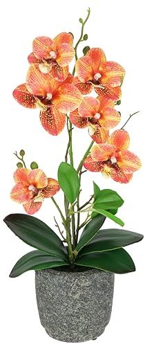 Kunstblume Schmetterling Orchidee 38cm mit Blätter und Luftwurzeln im Topf aus Keramik Künstliche Blume Kunstorchidee Phalaenopsis mit Übertopf Kunstpflanze Hochzeit Deko Seidenblume Real Touch Blüte