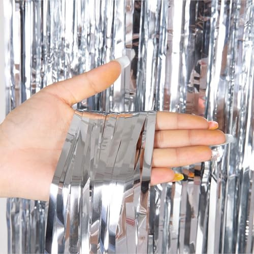 Lametta Vorhang silber - 200 x 100 cm - Glitzervorhang für Türrahmen als Silvester Deko 2026 Dekoration, Party, Hochzeit, Deko Geburtstag für Kinder & Erwachsene (Silber)