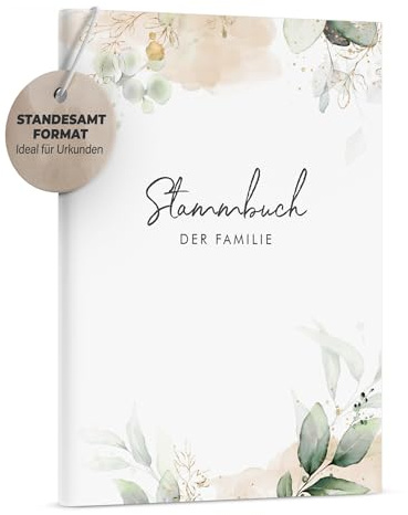 DeinWeddingshop Stammbuch der Familie - modernes Familienstammbuch - Hochzeit Standesamt - Hardcover 16x21cm - Greenery Glitter