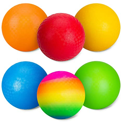 U&C Planet 6-Pack Regenbogen Spielplatz Bälle Dodgeballs 21,5 cm Leichte Softbälle mit Luftpumpe für Familie Spiel Kinder Indoor Outdoor Spiel