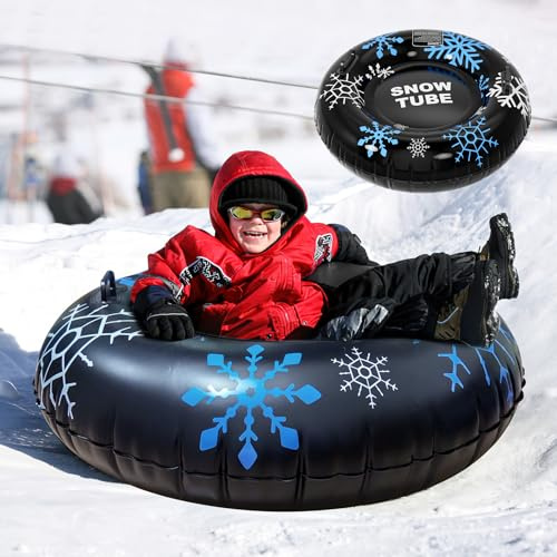 Aufblasbarer Schlitten, 45 Inch Schneerohr Mit Griffen, 0.6mm Dicker Schwerer Schlitten für Kinder Erwachsene Winter im Freien Schnee Ski Schlittending