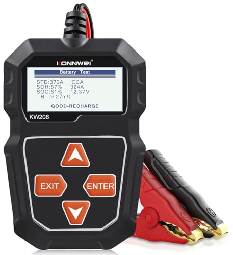 KONNWEI KW208 12V Batterietester, 100-2000 CCA Lasttester KfZ-Lichtmaschinen-Tester Digitaler Auto-Batterie-Analysator Lade-Anlasser-System-Tester für Auto LKW Schiff Motorrad SUV Boot