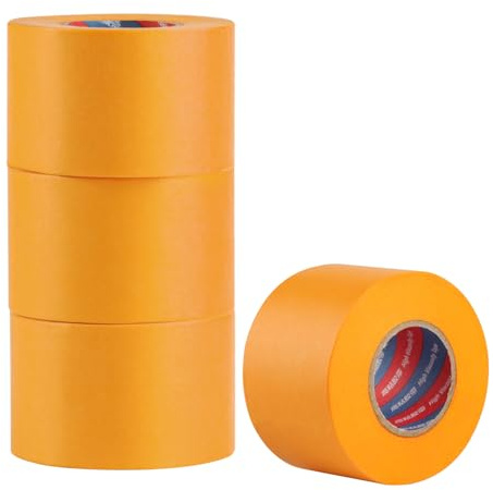 ShiFaKa 4 Rollen für Goldband Klebeband Malerarbeiten, Malerkrepp Kreppband | 50 mm x 50 m, Wasserdicht Abklebeband Malerband, Abdeckband Selbstklebend Malertape UV beständig für präzise Farbkanten