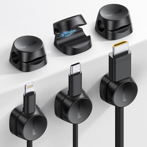 [6 Stück] Lamicall Kabelhalter Kabelclips, Kabel Organizer - [Einhand-Bedienung] Feder Kabelklemmen Selbstklebend, Kabelorganizer für Nachttisch/Schreibtisch/Wand, Kabelmanagement für HDMI, Ladekabel