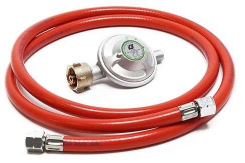 Wiltec Druckminderer auf 50 mbar mit 200 cm Propanschlauch für Gaszylinder mit Eingang Ø 1/14 / 21,8 mm LH Gasdruckregler Druckregler Gasregler Gasdruckminderer