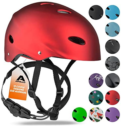 Apollo Skaterhelm Kinder, Damen & Herren, Fahrradhelm 52-58 verstellbar | Verstellbarer Helm mit Drehrad-System: Skaterhelm, Fahrradhelm, Scooter Helm, Skateboard Helm, Kinderhelm
