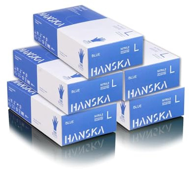 HANSKA 500 Blau Nitril-Einweghandschuhe – puderfrei – Einweg – beidhändig tragbar – unsteril – Gummibasis – Geeignet für medizinische Bereiche und Lebensmittelverarbeitung (500, L)