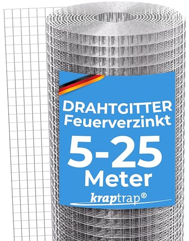 KrapTrap Volierendraht Drahtgitter I verzinkt I 12x12 I stabiler Kaninchendraht I Wühlmausgitter I Kleintierzaun Hasengitter Hühnerdraht (1m x 25m)