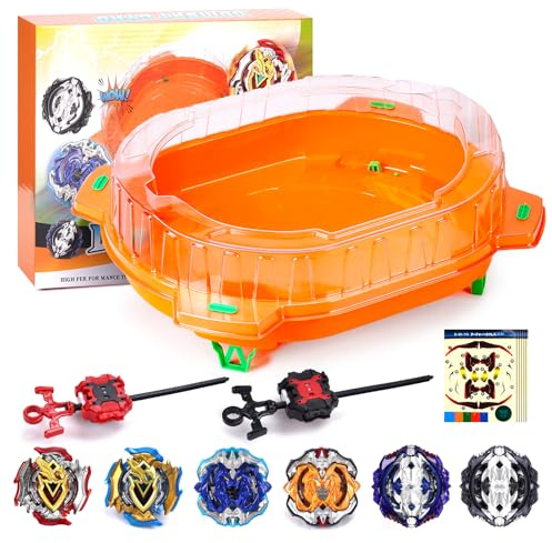 Burst Kreisel Arena Battle Set - 6 Kampfkreisel, 2 Launchers und Stadium, Battle Kampfarena für Kinder ab 6 Jahren, Kampfspielzeug für Jungen (6pcs-Stadium)