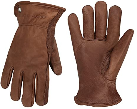 OLSON DEEPAK Retro Braun Leder Arbeitshandschuhe für Schnitt/Motorrad/Bauernhof, Rindsleder Arbeitshandschuhe mit verblasstem Effekt für Männer (Retro Braun, L)