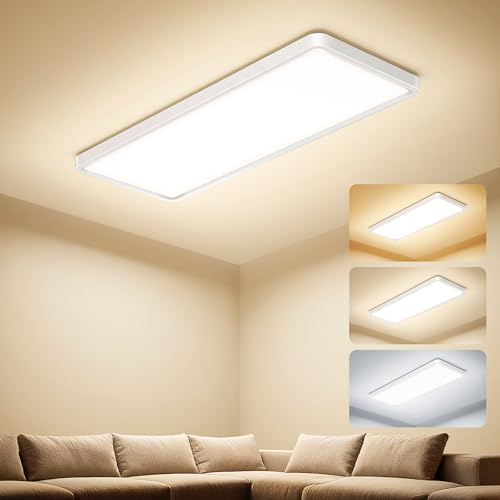Uwithm Deckenlampe LED Deckenleuchte Lang, LED Panel 58x22x2.9 CM Weiß | 32W 3000LM 3000K/4000K/6500K IP44 Küchenlampe Decke Lampen Flach für Wohnzimmer Schlafzimmer Küche Badezimmer Flur Büro
