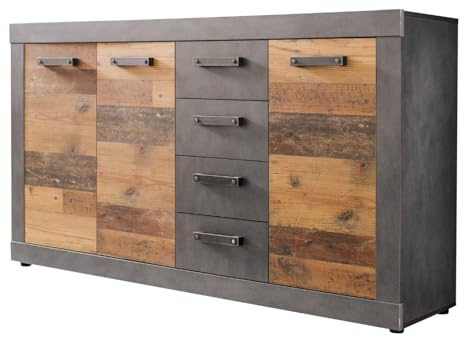 trendteam smart living - Indy - Kommode - Graphit Grau/Alteiche - 4 Schubladen, 4 Fächer - (BxHxT) 151 x 86 x 37 cm - Sideboard in rustikaler Optik