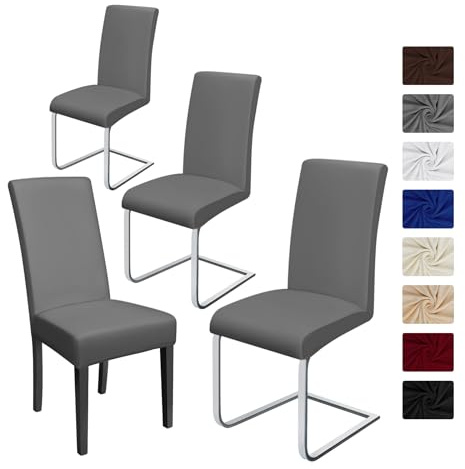 Stuhlhussen 4 Stück, Stretch-Stuhlbezug elastische moderne Husse Elasthan Stretchhusse Stuhlbezug Stuhlüberzug . bi-elastic Spannbezug, sehr pflegeleicht und langlebig Universal (4 Stück, Grau)-J