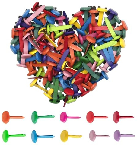 MingFontec 100 Stück Musterbeutelklammern Musterklammern Mini Brads Leicht und Wiederverwendbar Metall Rundkopfklammern Scrapbooking Für Schule Büro Papier Briefklammern Basteln Handwerk DIY (Farbe)