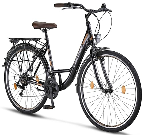 Chillaxx Bike Strada Premium City Bike in 26 und 28 Zoll - Fahrrad für Mädchen, Jungen, Herren und Damen - 21 Gang-Schaltung - Hollandfahrrad Citybike (28 Zoll, Schwarz V-Bremse)