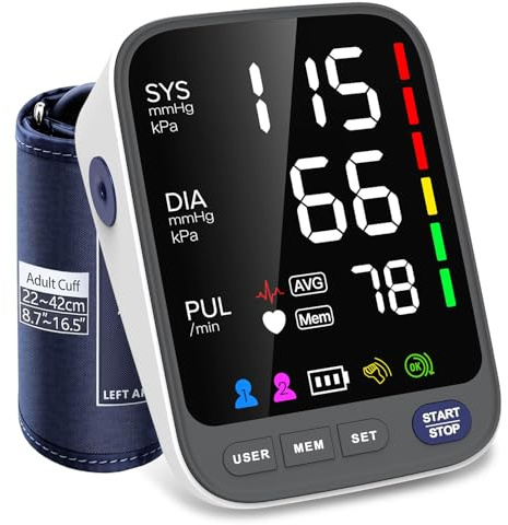 WAJ Blutdruckmessgerät, Blutdruckmessgerät Oberarm mit großer Manschette (22-42 cm) für zu Hause | Extra großes 6,4-Zoll-LED-Display | Arrhythmie-Erkennung | 2×120 Speicherplätze | Pulsmessung