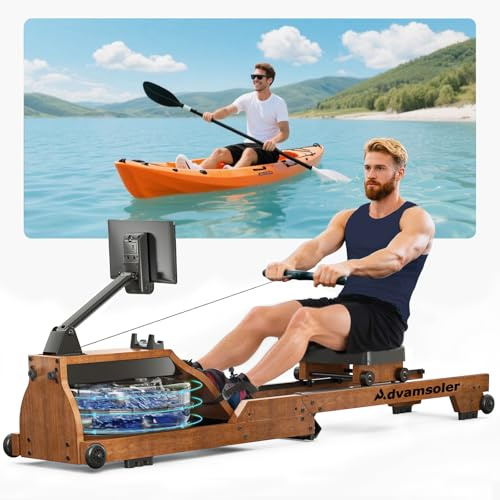 [2026 Neu] Advamsoler Wasser Rudergerät aus Massivholz, klappbar – mit LCD-Monitor, Tablet-Halter & Bluetooth-App, max. 150 kg für Zuhause.