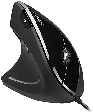 Perixx Perimice-513L Vertikale ergonomische Maus mit 2 DPI, 6 Tasten optische Ergo-Maus mit 2 Level DPI-Schalter 1000 1600, Linkshänder, schwarz