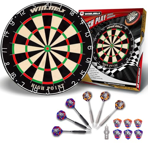 Dartscheibe Kork Offizielles mit Pfeilen Turniermaß Bristle Dart Scheibe Dartboard Steeldartscheibe Steeldart Dartscheiben Set 6 Dartpfeile Metallspitze,12 Flights