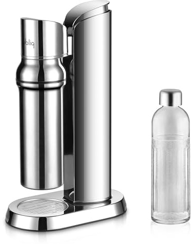 bubliq Glass Carbonator – Wassersprudler aus Edelstahl mit 1 l Glasflasche, minimalistisches Design, Edelstahl Finish