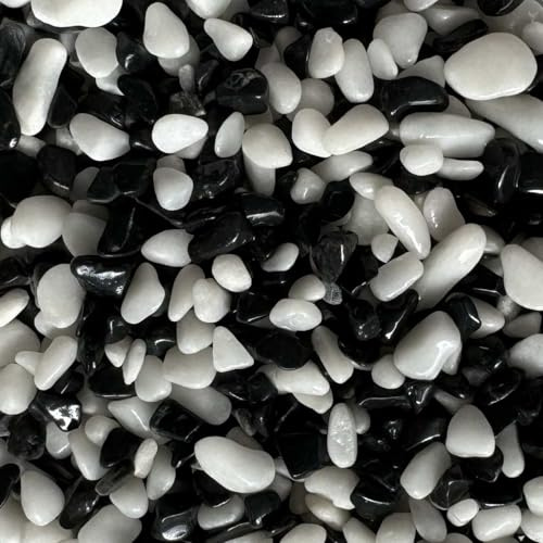 Steinteppich Epoxidharz Set Innen & Außen (ca. 28kg / 2-2,5m²) | 16 Farben | 25kg 2-4mm Marmorkies + 3L, 2K Epoxidharz Bindemittel | Für Balkon, Terrasse, Treppen, Garage (Bianco Nero)