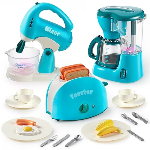JOYIN Küchengeräte Spielzeug für Kinder,Spielküche Zubehör Set,realistischen Lichtern & Geräuschen,Rollenspiel Küchenspielzeug, Geschenk für Jungen und Mädchen im Alter von 3-8 Jahren (blau)