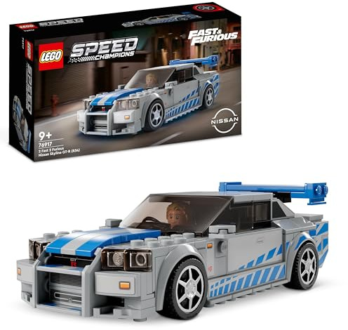 LEGO Speed Champions 2 Fast 2 Furious Nissan Skyline GT-R (R34) Rennwagen Spielzeug zum Bauen, 2023 Modell Auto-Bausatz mit Brian O'Conner Figur 76917