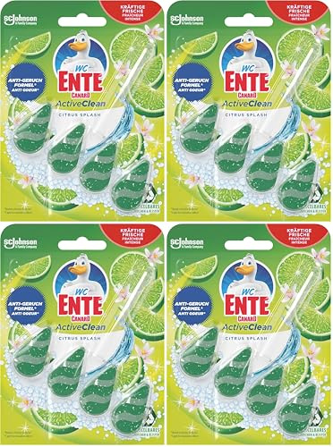 WC-Ente Active Clean WC Duftspüler-Einhänger, WC Reiniger, Citrus Splash-Duft, 38,6 g (Packung mit 4)