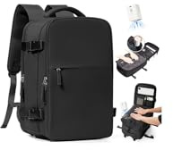 SZLX Vakuum Rucksack Ryanair Handgepäck 40x30x20 Wizzair Reiserucksack Flugzeug für Damen Herren, Laptop Rucksack 14 Zoll Wasserdicht Untersitz Kofferrucksack mit Schuhfach,40x30x20cm,Schwarz