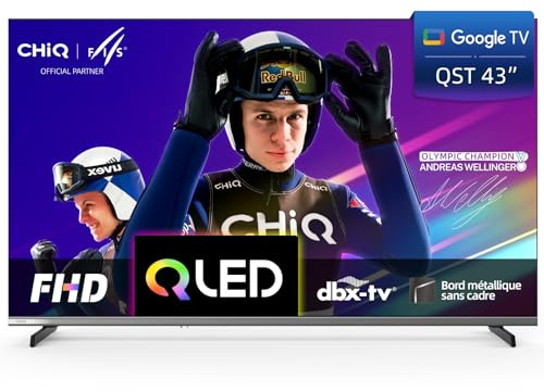 CHIQ 43 Zoll Fernseher (108cm), FHD Smart TV, QLED mit HDR10, Google TV, Prime Video, Netflix, HBO Max, Triple Tuner (DVB-C/-S2/-T2), HbbTV, Dolby Audio, HDMI, CI+, L43QST