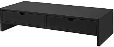 SoBuy Schreibtisch Organizer mit 2 Schubladen Monitorständer 47x18x11cm | Monitor Halterung mit Schubladen, Monitorerhöhung für Ergonomisches Arbeiten, 10 kg Tragkraft, Schwarz, BBF02-SCH