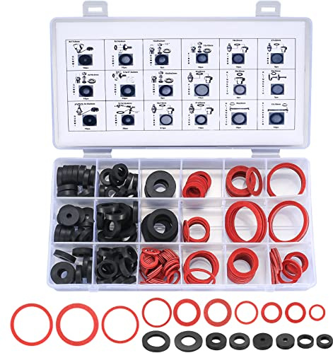 202-teiliges O-Ring Dichtungsset, Gummi-Dichtringe in 18 Größen, ideal für Schläuche, Sanitär, Wasserhähne, Klimaanlagen, Zylinder, Lager, Pumpen usw. (Schwarz/Rot)