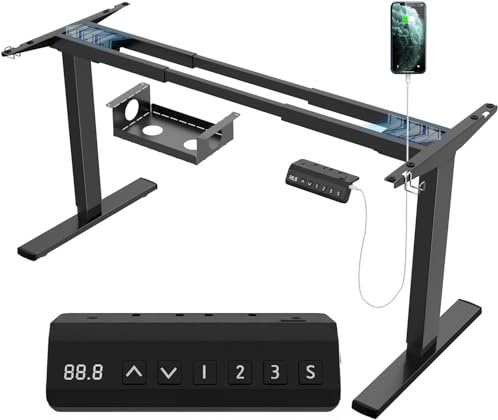 JUMMICO Dual-Motor Tischgestell Höhenverstellbar mit USB-Buchse und Kabelwanne, Elektrisch Höhenverstellbarer Schreibtisch Gestell mit Sitz-Steh-Erinnerungs und Rollen（Schwarz）
