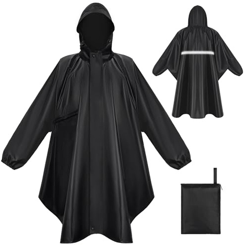 LUROON Leichter Wasserdichter Regenponcho Regenjacke Damen Herren mit Kapuze Faltbare Regencape Fahrrad mit Taschen Reflexstreifen, Wiederverwendbar Regenmantel für Wandern Angeln Radfahren Reisen