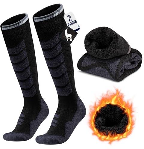 ineepor Alpaka Skisocken Herren Damen Thermosocken Kniestrümpfe 2 Paar Wolle Snowboard Socken Dicke Winter Warme Outdoor Sportsocken Kompressionsstrümpfe Extra Kissen Schweißabsorbierend Atmungsaktiv
