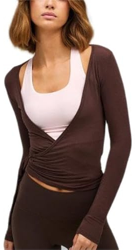 Felcia Frauen Y2k Ballett Wrap Top Langarm Tiefer V-Ausschnitt Slim Fit Yoga Pilates Ballet Workout Tops Frühling Kleidung