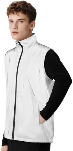 BSBUY Fahrradweste Herren Damen Warnschutz Vest Weste Warnkleidung Leicht Wind Laufweste Reflektierend Ärmellos Jacke Sichtbarkeit Reflektorweste Radweste Hochsichtbares Warnschutz Weste Grau L~2XL