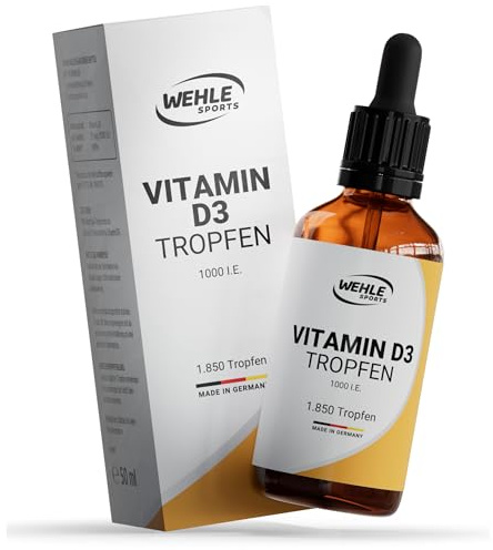 Vitamin D3 1000 IE pro Tropfen hochdosiert – Laborgeprüft – Flüssiges Vitamin D3 50ml (1850 Tropfen) mit MCT-Öl aus Kokos – Verpackung kann variieren