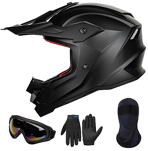 ILM Fullface MTB Motocross Helm Kinder Motorradhelm Downhill Motorrad Helme Dirt Bike Full Face Mountainbike Quad Enduro Crosshelm mit Brille Maske Handschuhe ECE22.06 Modell Z705,Matte Black,M