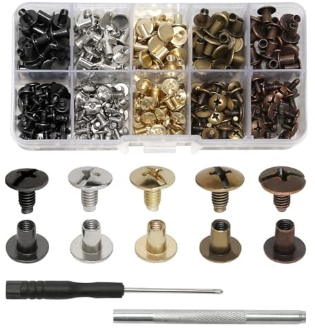150 Sätze Chicago Schrauben Bindungsschrauben, M5x6/8mm Buchschrauben Nieten Kit, Kreuzkopf Schraubnieten für Leder für DIY Gürtel, Buchbinderei, Fotoalben, Handtaschen (5 Farben)